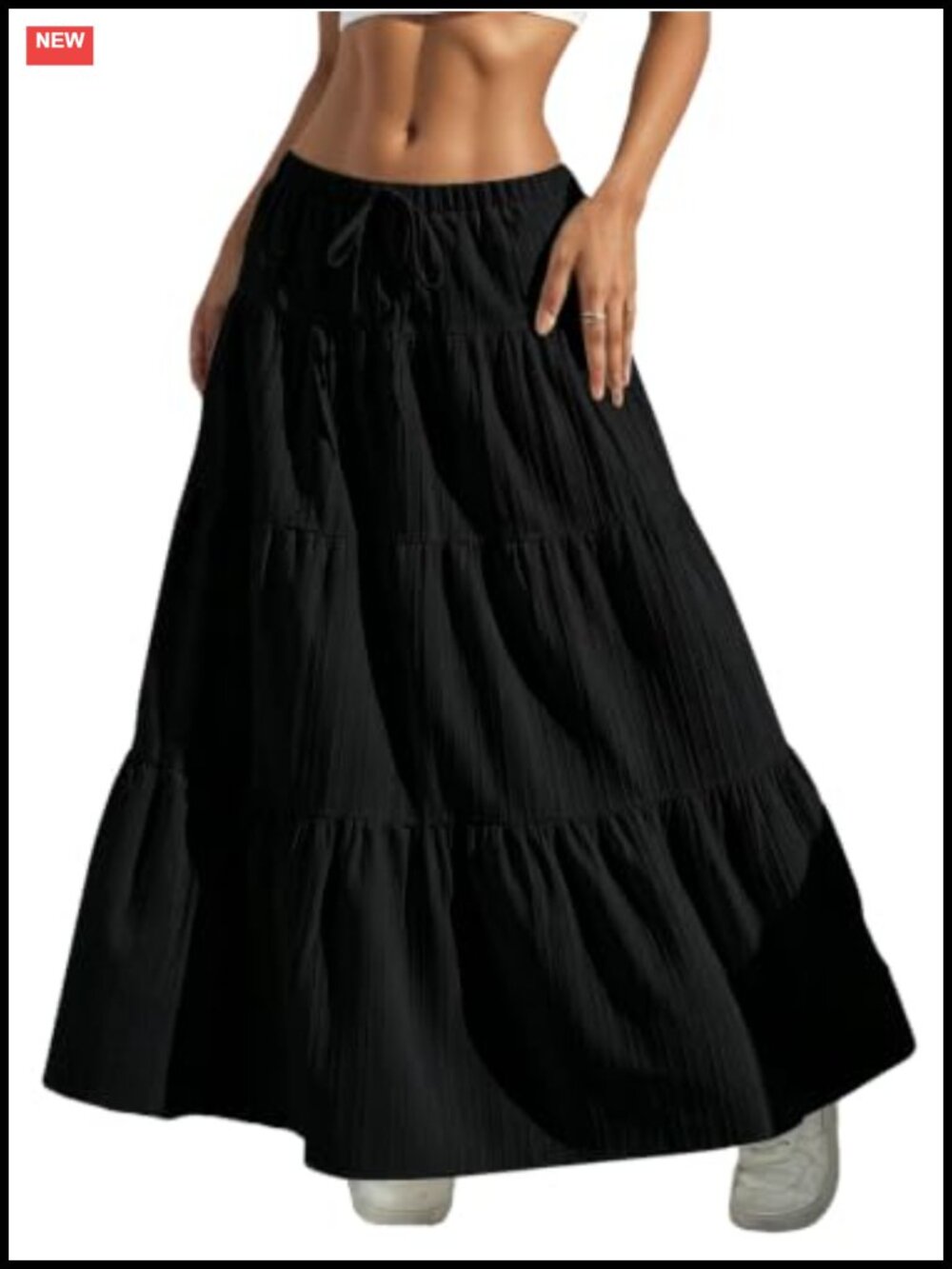 Womens Maxi Skirt Flowy Elastic Waist Tiered Pleated A Line Bohemian Long Skirt